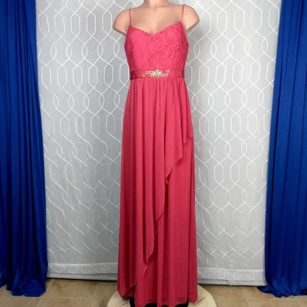 Adriana Papell Gown Salmon Peach Bridesmaid, Prom, evening gown Lace Top8 - Picture 1 of 10